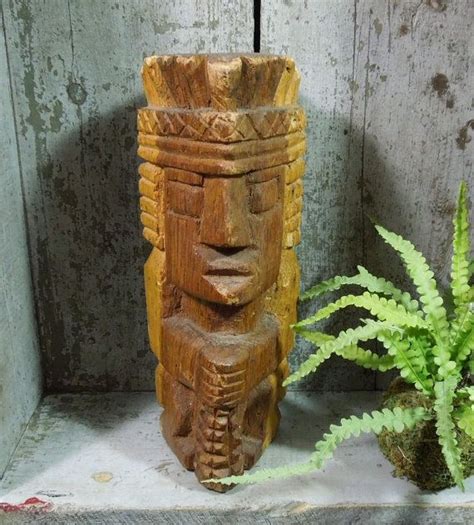 Vintage Carved Wood Tiki Statue Tiki Is Carved From A Solid Etsy