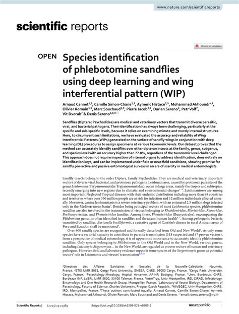 Pdf Species Identification Of Phlebotomine Sandflies Using Deep Learning And Wing