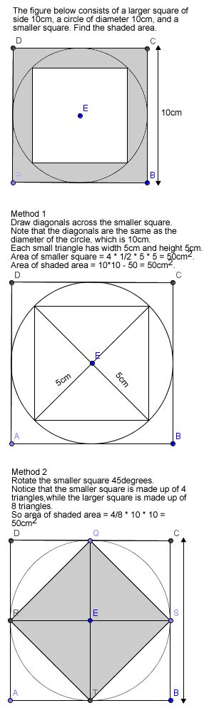 I am trying to make a simple illustration where a circle is plotted inside a square. Maths question - area of a square inside a circle inside a ...