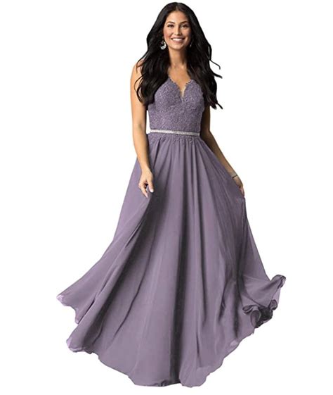Womens A Line V Neck Lace Bodice Chiffon Prom Dresses Long Formal Evening Gown In 2020 Prom