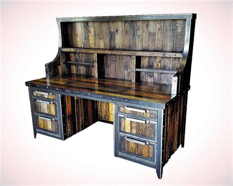 Industrial Desk With Hutch Reclaimed Wood And Steel Rustic