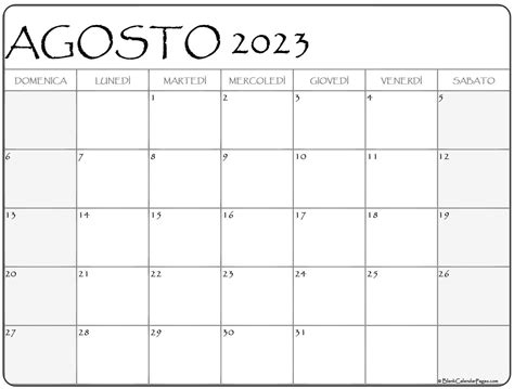 Agosto 2023 Calendario Gratis Italiano Calendario Agosto