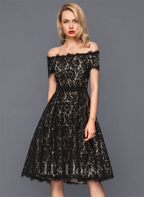 A Line Off The Shoulder Knee Length Charmeuse Lace Cocktail Dress