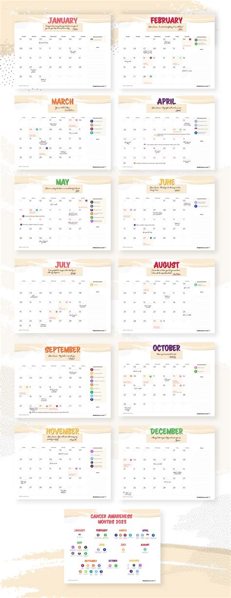 Free Printable Cancer Awareness Calendar 2023