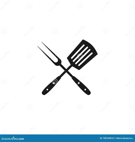 Black Spatula And Fork Icon Bbq And Grill Tools Stock Illustration