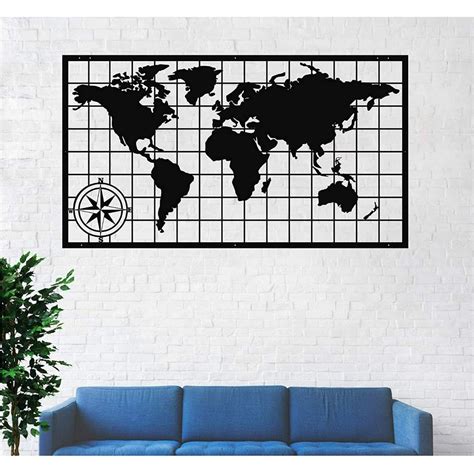 Lamodahome Metal World Map Wall Art With Compass World Map Continents