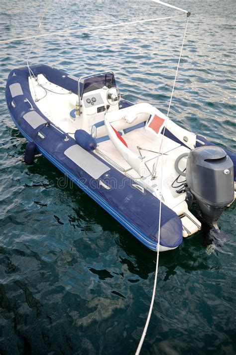 Blue White Inflatable Boat Stock Photo Image Of Boat 74128312