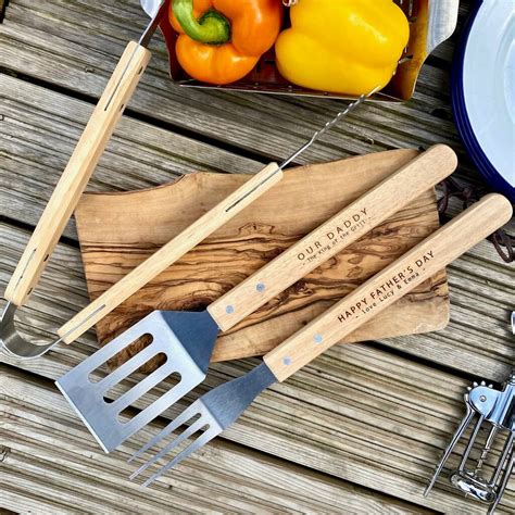 Personalised Wooden Bbq Tool Set By Bespoke And Oak Co