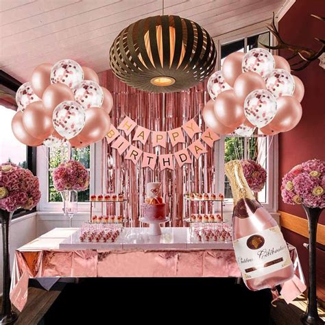 Rose Gold Party Decorations Happy Birthday Confetti Balloons Etsy