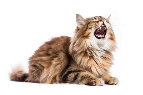Premium Ai Image A Cat Yawns While Sitting On A White Surface