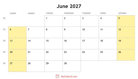 June 2027 Calendar With Holidays Monthly Printable Calendar
