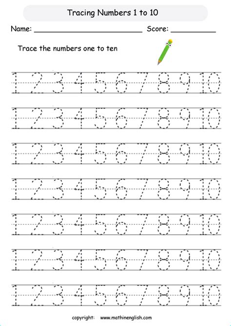 Trace Numbers 1st Grade Worksheets