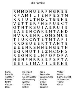 Zwischen den füllbuchstaben finden sie waagerecht, senkrecht und. The Family (die Familie) German Word Search Puzzle with ...