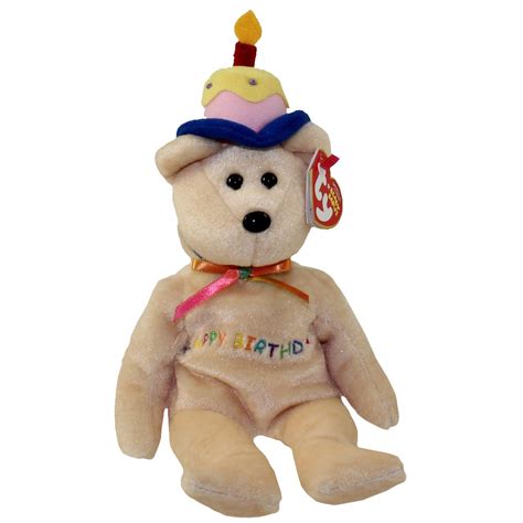 ty beanie baby happy birthday  bear wcake candle hat