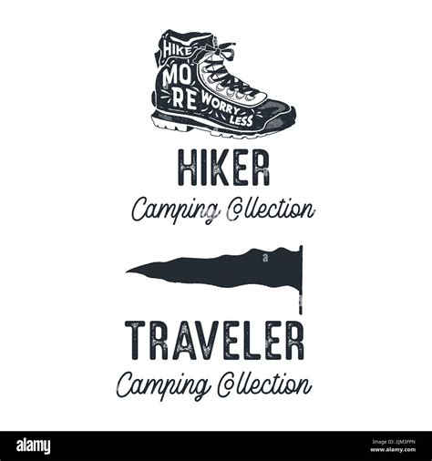 Vintage Camping Silhouette Badges With Quotes Hiker Outdoor Collection Travel Monochrome