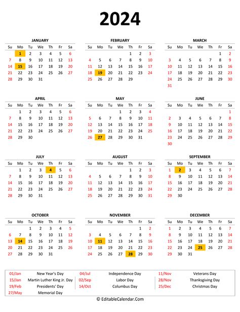 2024 Printable Calendar With Holidays Portrait Orientation