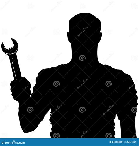 Handyman Silhouette With A Wrench In His Hand Stock Illustration