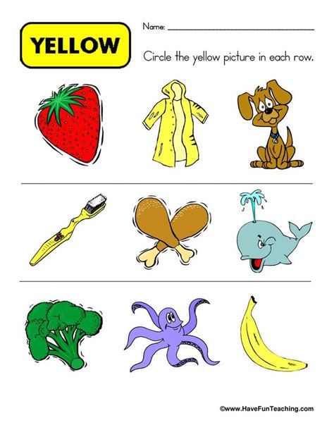 Circling Examples Of Yellow Worksheet Have Fun Teaching Color Word