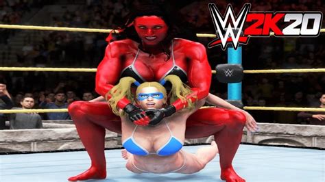 Rainbow Mika V Red She Hulk Wwe 2k20 Requested Beach Party Extreme Rules Match Youtube
