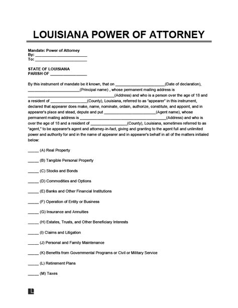 Free Louisiana Power Of Attorney Forms PDF Word