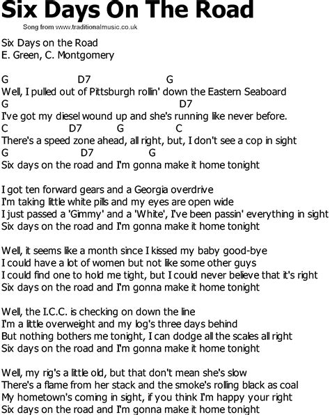 Old Country Song Lyrics With Chords Six Days On The Road My XXX Hot Girl