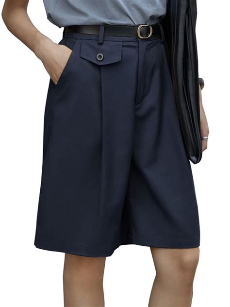 Vonda Women High Waist Solid Color Multi Pocket Formal Shorts Casual Short Trousers Walmart Canada