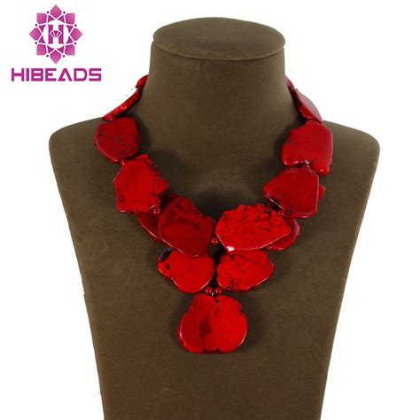 Splendid Chunky Red Stone Necklace Irregular Natural Stone Slice