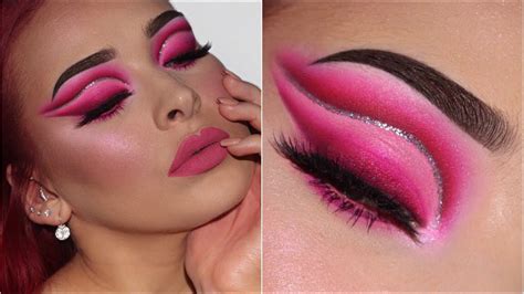 Bright Pink Glitter Cut Crease Valentines Day Inspired Makeup