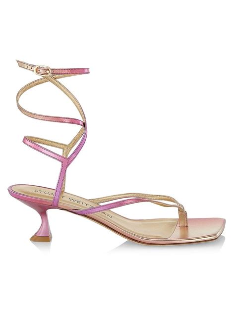 Stuart Weitzman Cabo Strappy Metallic Leather Sandals In Pink Lyst