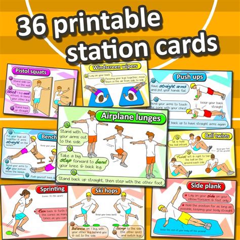 Fitness Circuit Station Cards 36 Pe Gym Activities Elementary