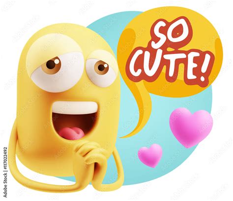 3d Rendering Love Emoticon Face Saying So Cute With Colorful S Stock