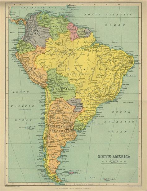 Large Map Of South America 1922 Atlas Antique Map Brazil Etsy
