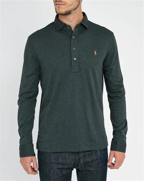 Polo Ralph Lauren Grey Long Sleeve Cotton Jersey Polo Shirt In Gray For
