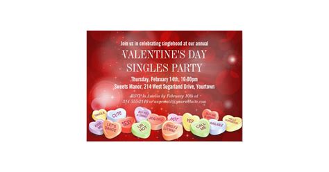 Candy Hearts Valentines Day Singles Party Invitation