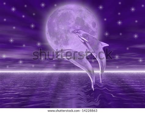 Dolphins Night Jumping On Moon Stock Illustration 14228863