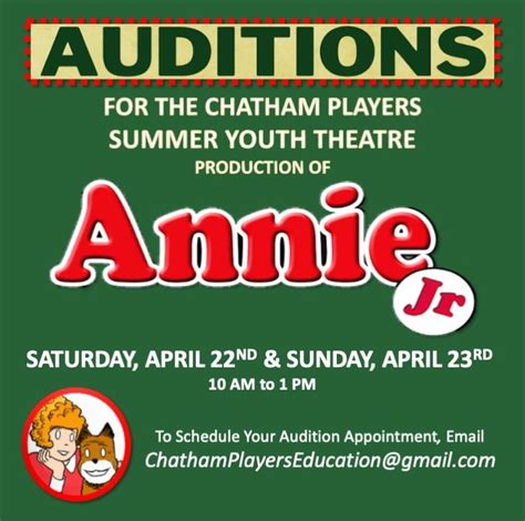 Summer Youth Theatre Auditions For Annie Jr Sign Up For An