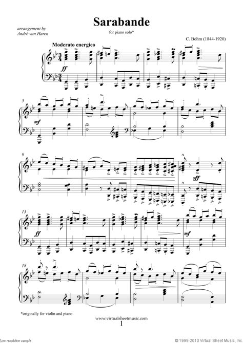 Bohm Sarabande Sheet Music For Piano Solo