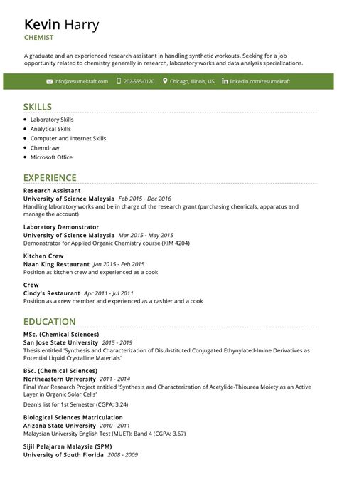 Use this graduate chemist sample resume as a guide to writing a winning cv. Chemist Graduate Assistant Cv / 2010 Chemistry Cv - A ...