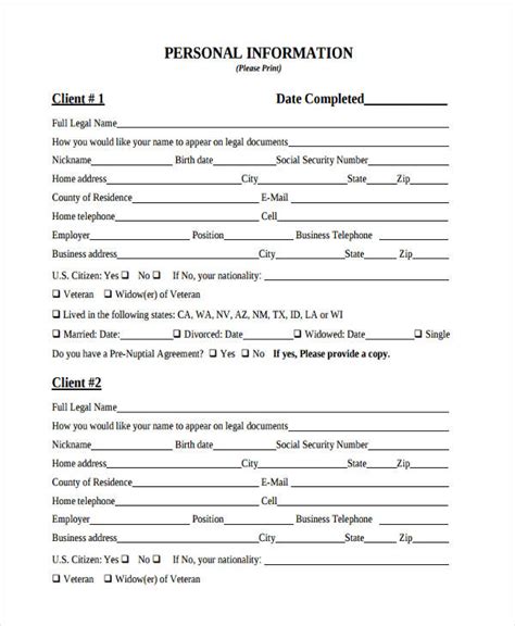 Personal Info Fillable Form Printable Forms Free Online