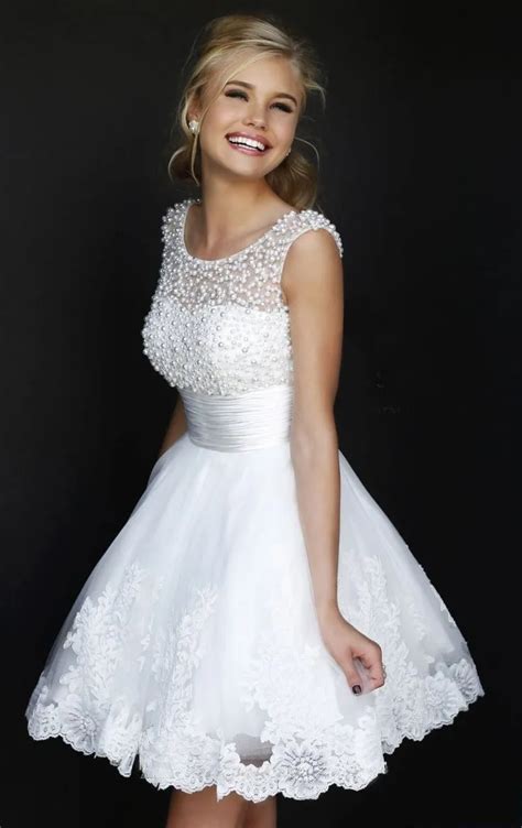 2015 cute 8th grade beaded white graduation dresses short lace beautiful custom made gown for