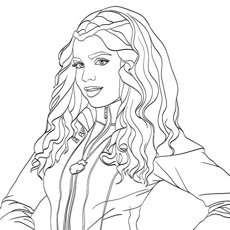 This coloring page features a picture of disney descendants to color. Free Disney Descendants Coloring Pages Evie Printable to ...