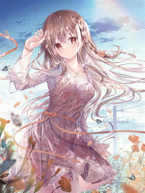 Anime Anime Girls Vertical Braids Braided Hair Flowers Butterfly Wallpaper Resolution