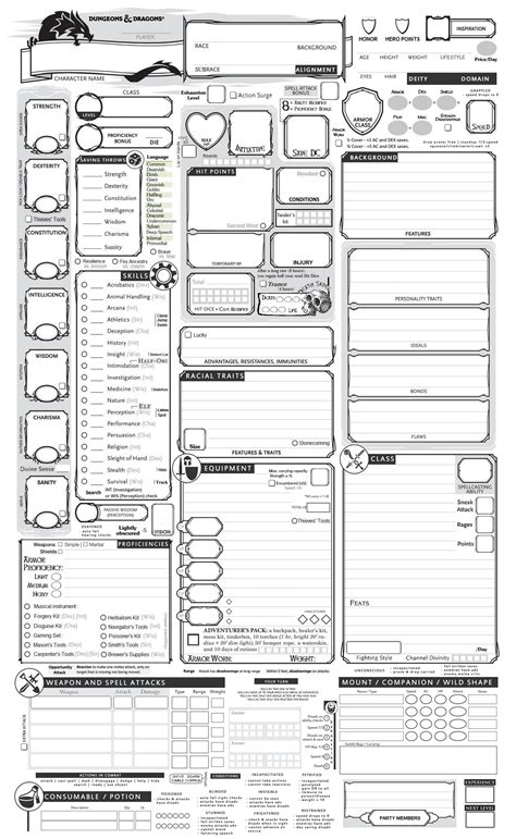 5e character sheet printable