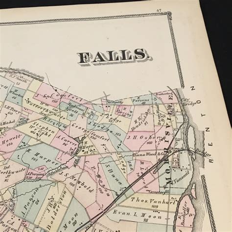 Map Of Falls Township Original Hand Colored Antique Map Etsy