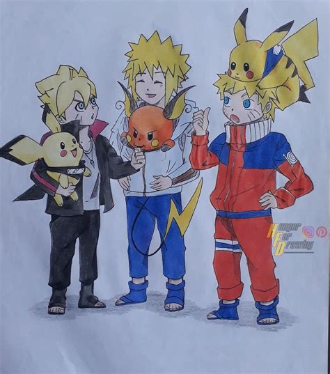 Naruto ナルト Boruto And Minato Feat Pikachu Raichu And Pichu Pokemon