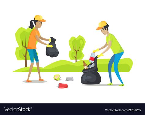People Collecting Garbage Royalty Free Vector Image