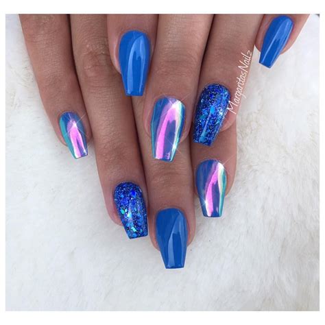 Blue Coffin Nails Rainbow Chrome Nail Art Design Chrome Nails Designs