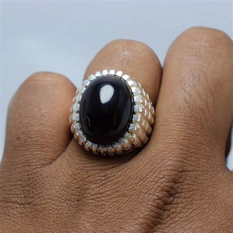 Mens Yameni Kabadi Black Akik Stone Ring 925 Sterling Silver RW040
