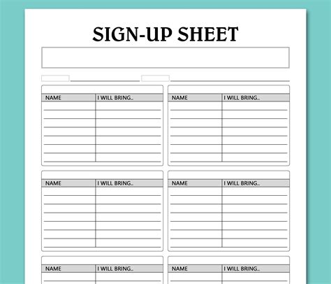 Potluck Sign Up Sheet Printable Template Sign Up Sheet Template For