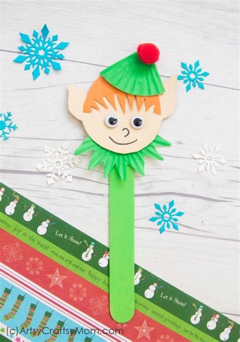 Popsicle Stick Elf Craft In 2020 Popsicle Stick Christmas Crafts Elf